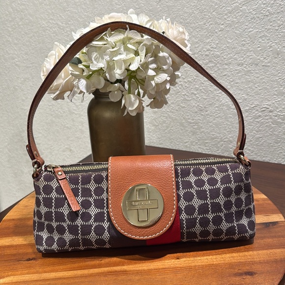 KATE SPADE Vintage Small Dual Strips Canvas Signature Logo Shoulder Bag /Wallet - Picture 2 of 16